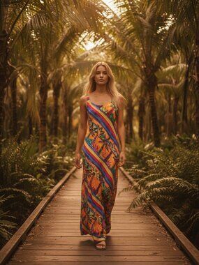 VINTAGE 90 Palm Bay Hawaiian Slip Dress Size Large  Tropical Beach Vacation
